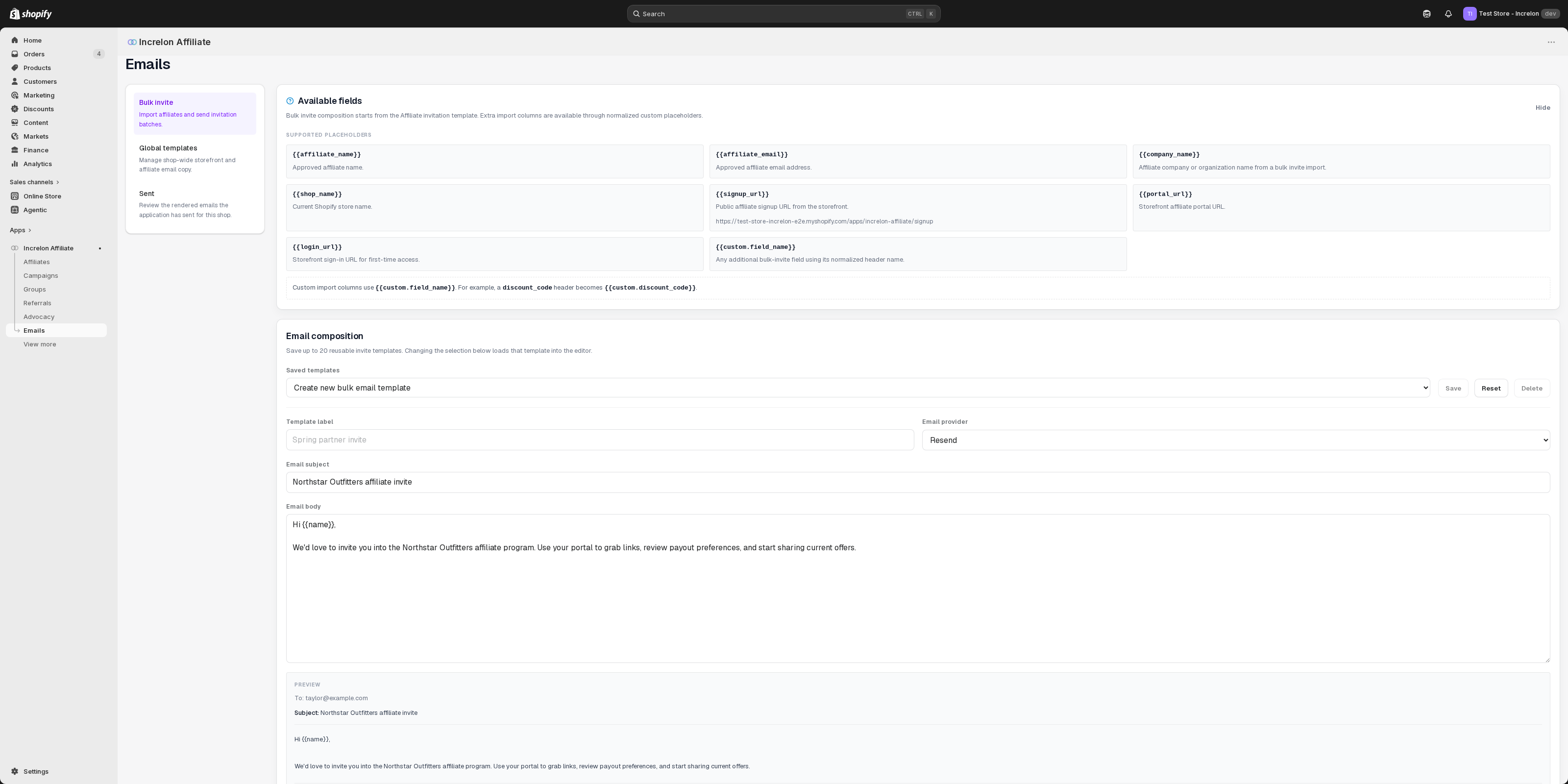 Bulk invite composition with available placeholders