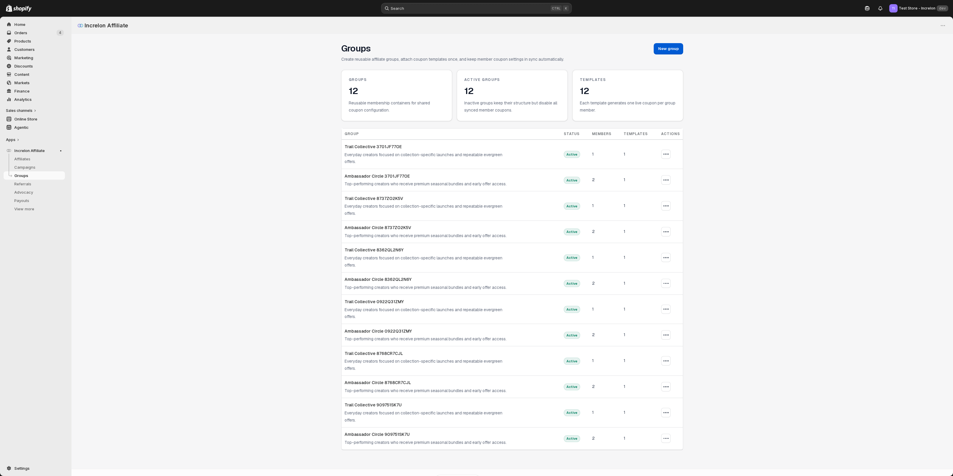 Groups directory showing active affiliate segments